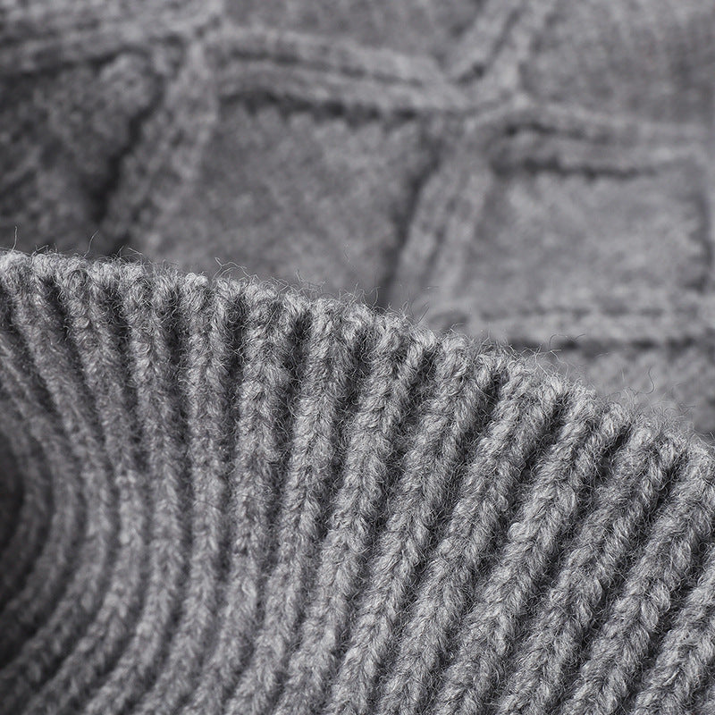 Black cable diamond faux rabbit knit beanie product view