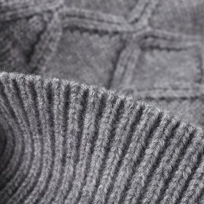 Black cable diamond faux rabbit knit beanie product view