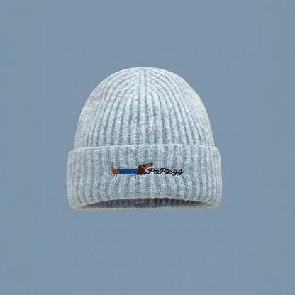 韩系保暖围巾女秋冬季刺绣小狗围巾氛围学生护颈纯色针织毛线围脖