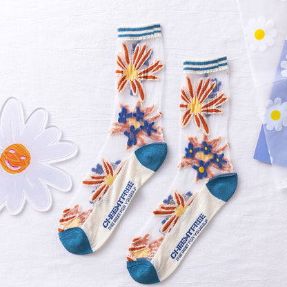 Rufia - Mesh Floral Crew Socks
