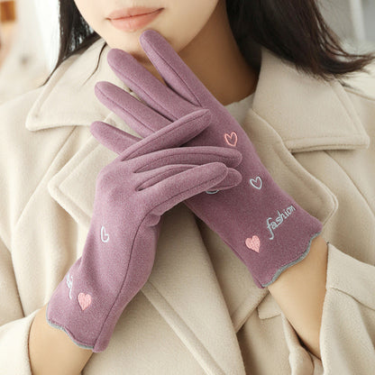 Gloving - Embroidered Heart Extended-Cuff Gloves