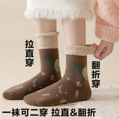 拉绒袜子女秋冬巨厚保暖零下御寒袜子翻口地板袜拉绒冬天女袜