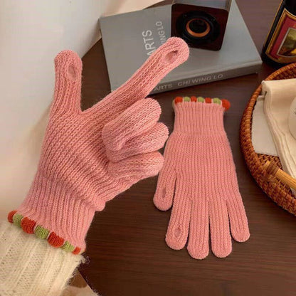 Gloving - Ribbed Knit Loop-Accent Gloves