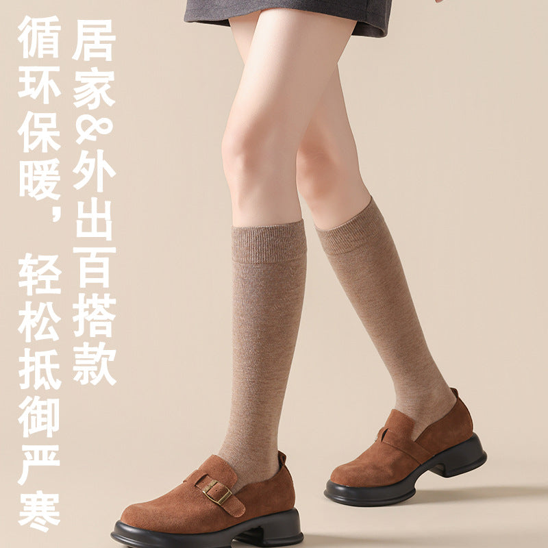 羊毛小腿袜子女秋冬季加厚保暖长筒压力小腿袜防滑黑色显瘦高筒袜