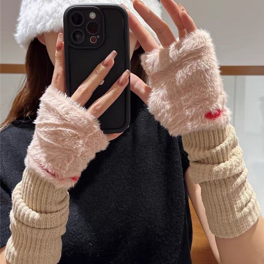 半指手套女冬季露指可爱护胳膊袖子手臂套针织堆堆袖长款袖套保暖
