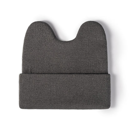 Gray rounded ear cuffed knit beanie overview
