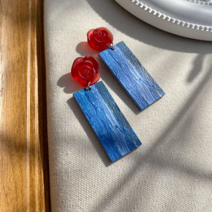Retro Red & Blue Rose Palette Earrings