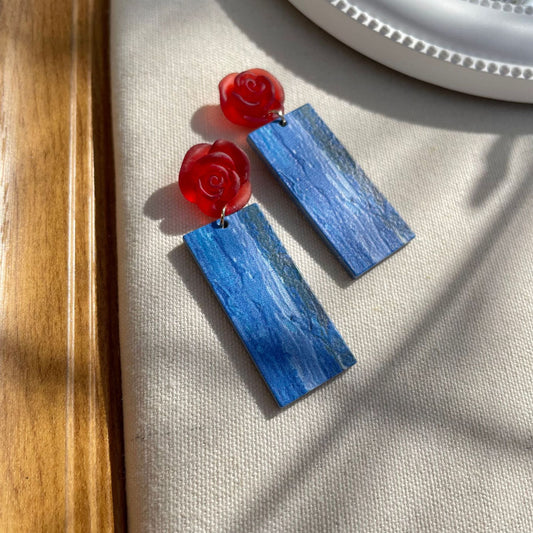 Retro Red & Blue Rose Palette Earrings