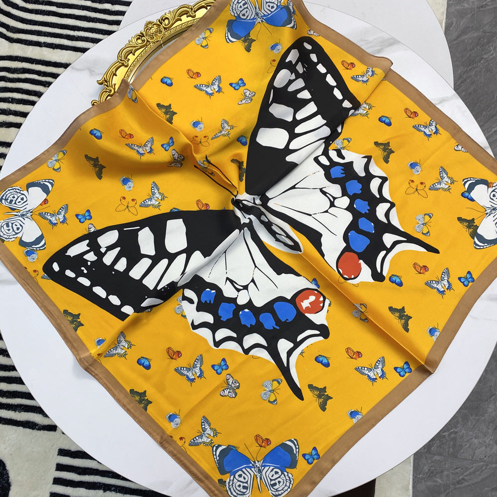 Scarvii - Vivid Butterfly Pattern Silk-like Scarf