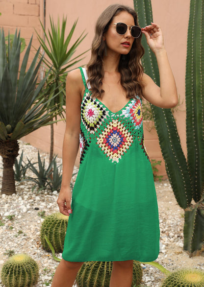Mixed Color Crocheted Patchwork Camisole Dress
