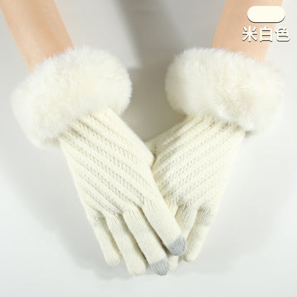 Gloving - Raised Diagonal-Knit Fuzzy-Cuff Gloves