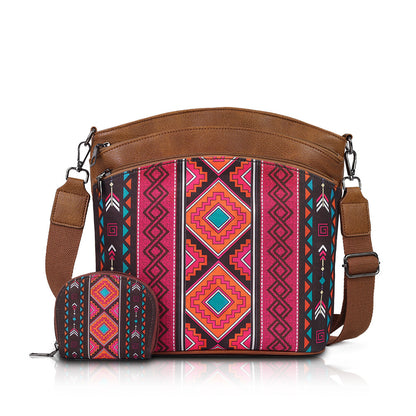 Cosbai - Boho Large Crossbody Bag And Clutch Set - 2 PCS