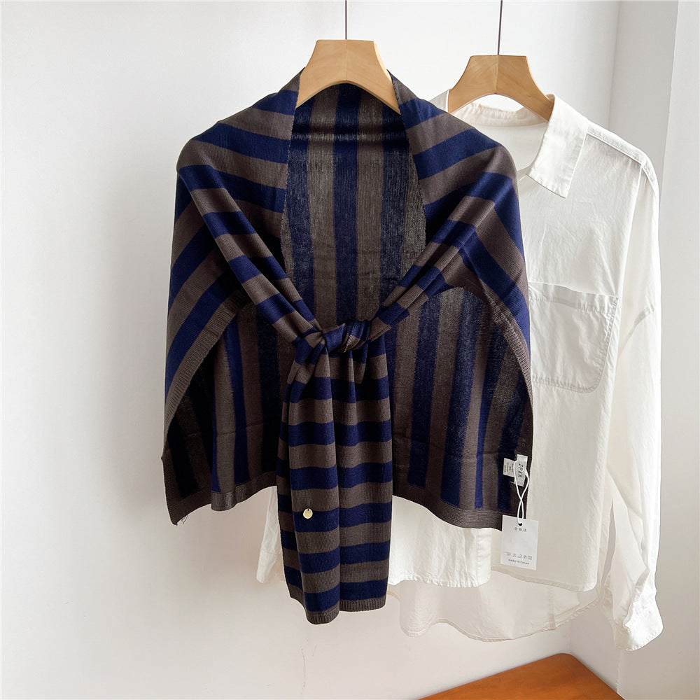 Scarvii - Striped T-Shaped Knit Scarf