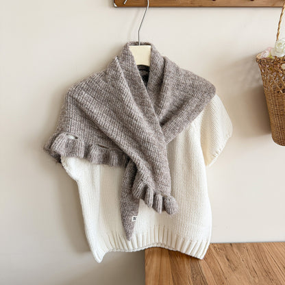 Product image for Scarvii - Fuzzy Knit Fringe Triangle Scarf (Greige)