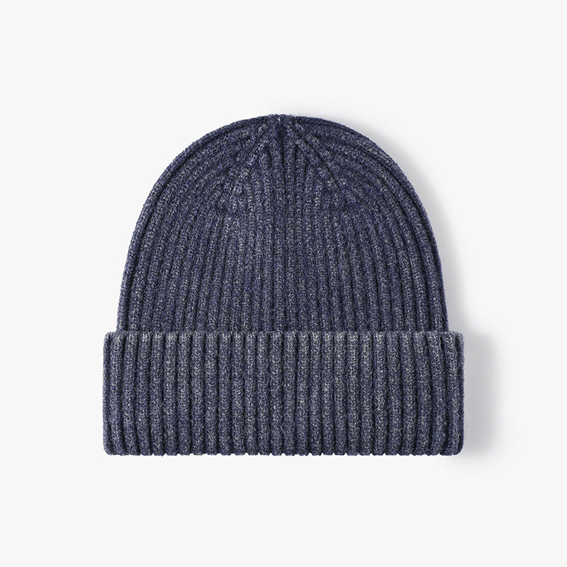 Navy heathered ribbed cuffed knit beanie product view