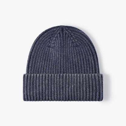 Navy heathered ribbed cuffed knit beanie product view