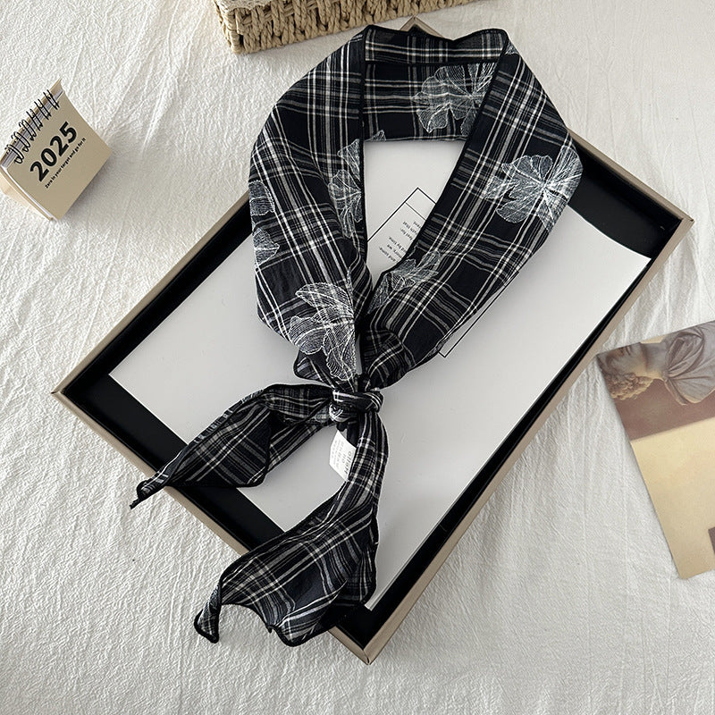 Product image for Scarvii - Plaid Floral Outline Scarf (Black)