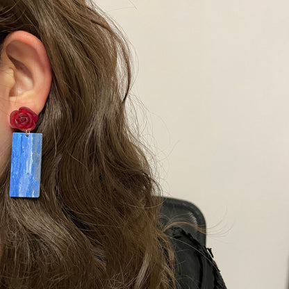 Retro Red & Blue Rose Palette Earrings