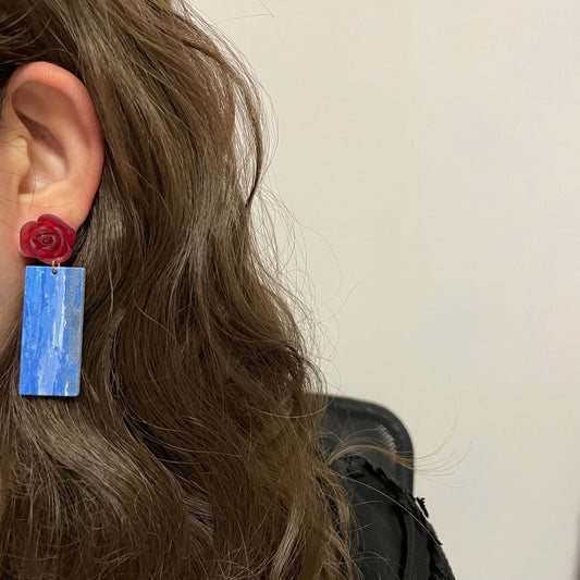 Retro Red & Blue Rose Palette Earrings