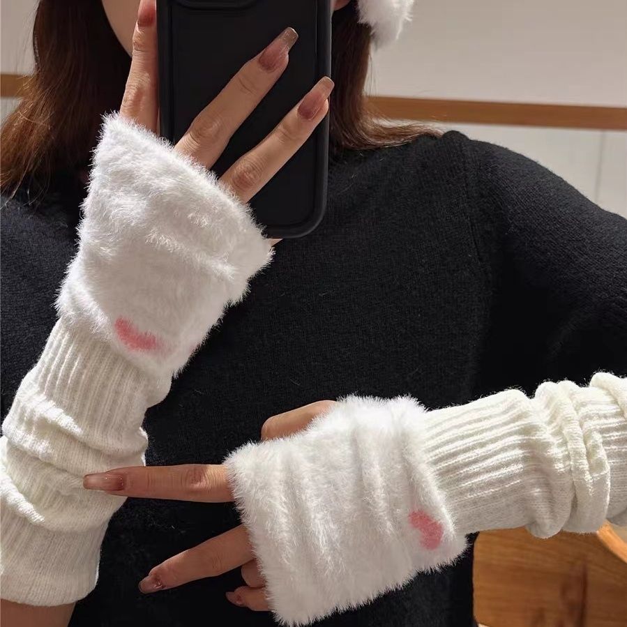 半指手套女冬季露指可爱护胳膊袖子手臂套针织堆堆袖长款袖套保暖