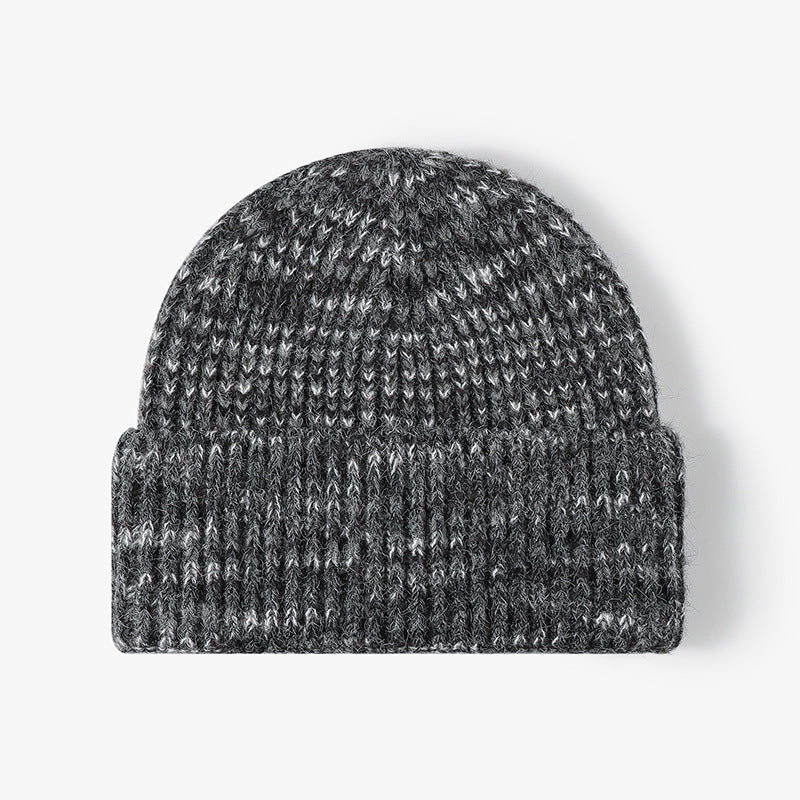 Dark Gray heathered ribbed cuffed knit beanie product view