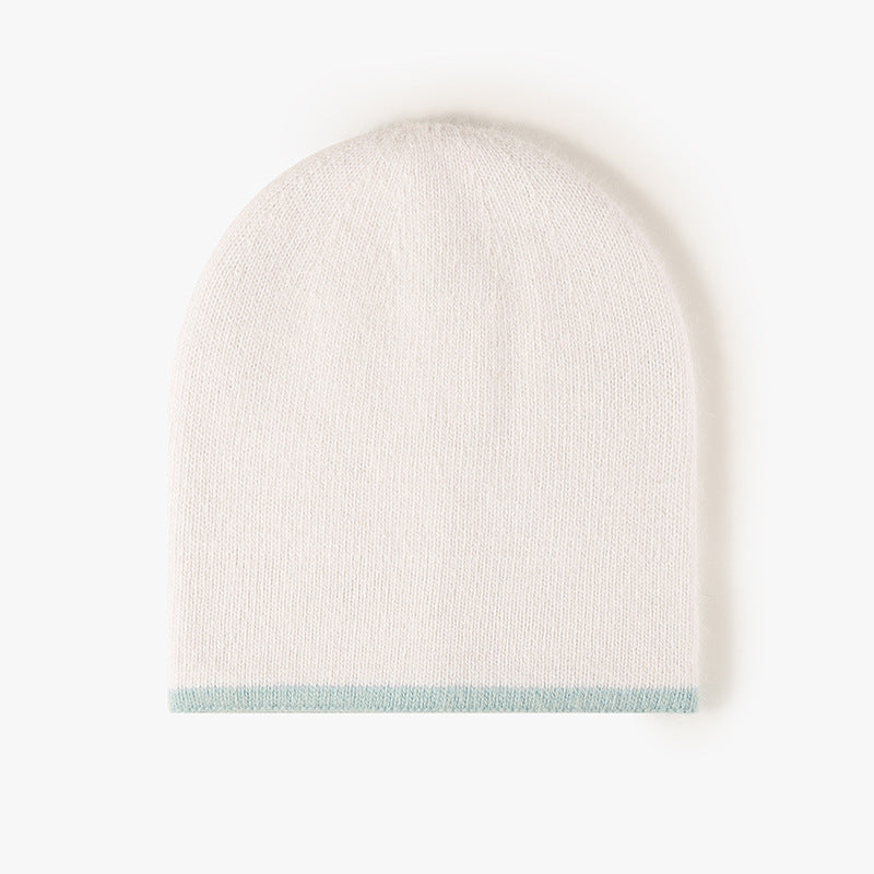 White reversible contrast-edge knit beanie product view