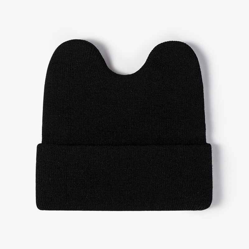 Black rounded ear cuffed knit beanie product view