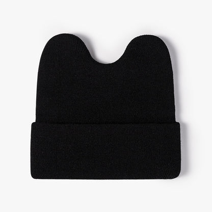 Black rounded ear cuffed knit beanie product view