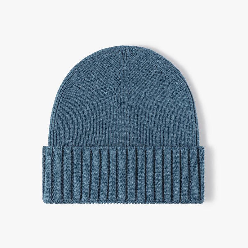 Teal Blue classic solid ribbed cuffed beanie product view