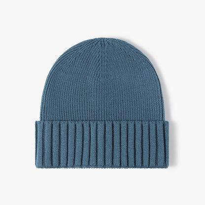 Teal Blue classic solid ribbed cuffed beanie product view