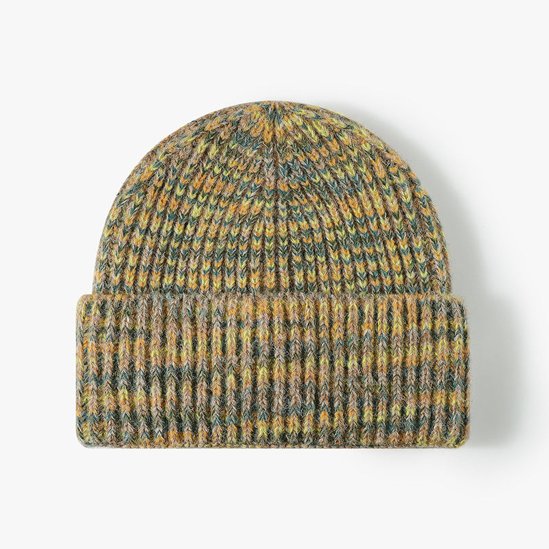 Mustard Yellow heathered ribbed cuffed knit beanie product view