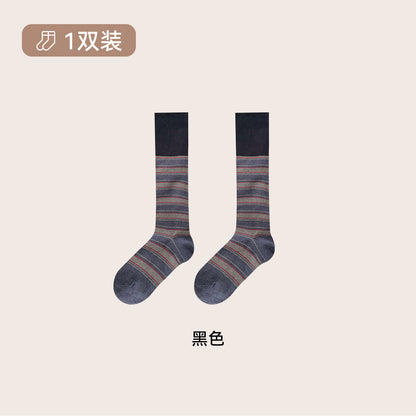 CHEEMYFREE秋冬保暖复古文艺撞色拼条中长筒小腿女袜显瘦小腿女袜