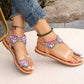 Flat Toe-Loop Colorful Sandals with Diamond Embroidery