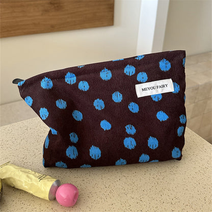 Cosbai - Ribbed Blue Dot Cosmetic Bag