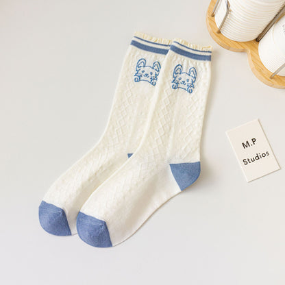 Rufia - Cute Bunny Socks in Light Blue and White