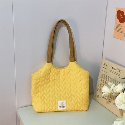Heart Pattern Quilted Color Block Tote Bag