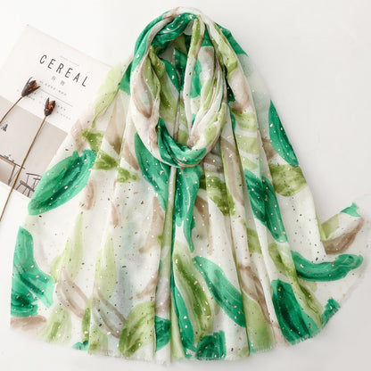 Green abstract leaf foil wrap scarf product view