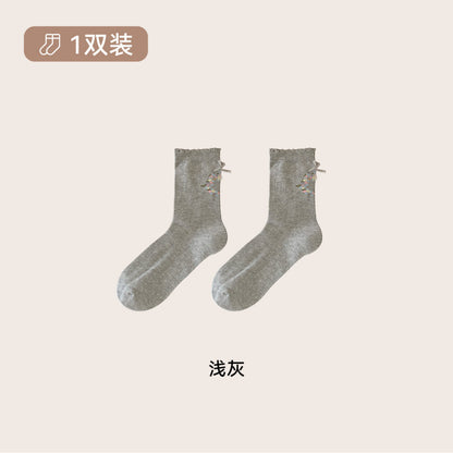 远润家秋冬小清新复古小花中筒袜子女秋少女风无骨堆堆女袜
