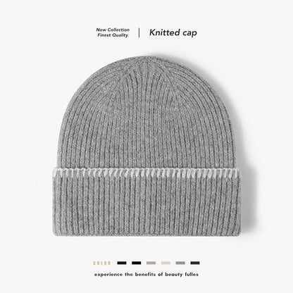 Navy contrast-stitch cuffed knit beanie product view