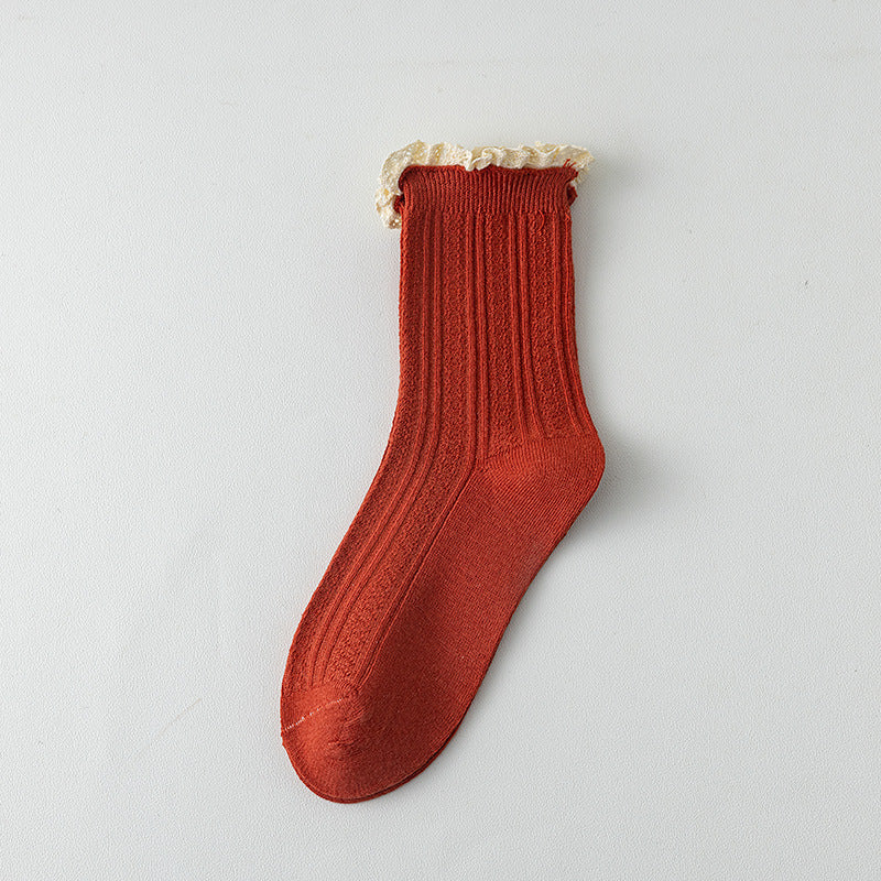 Rufia - Lace Trim Soft Knit Crew Socks