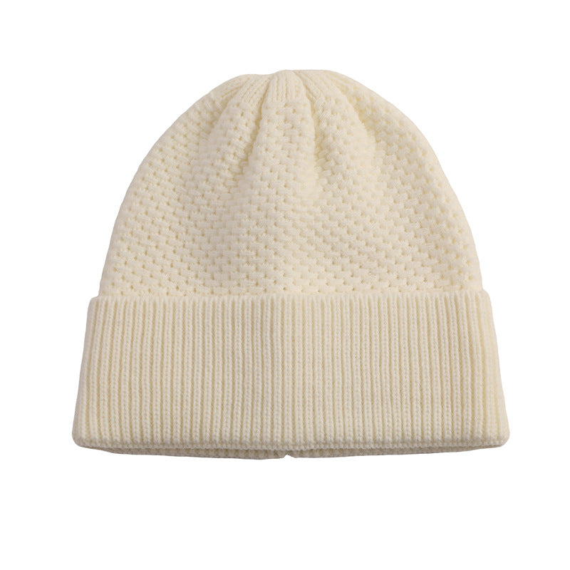 Ivory ribbed cuff knit beanie product view