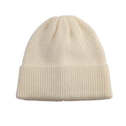 Ivory ribbed cuff knit beanie product view
