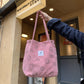 Vintage Corduroy Smiley Face Shoulder Tote Bag