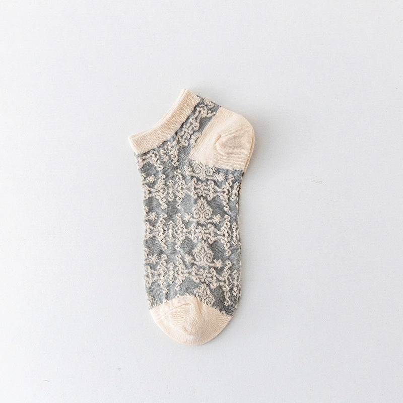 Rufia - Vintage Embossed  Floral Ankle Socks