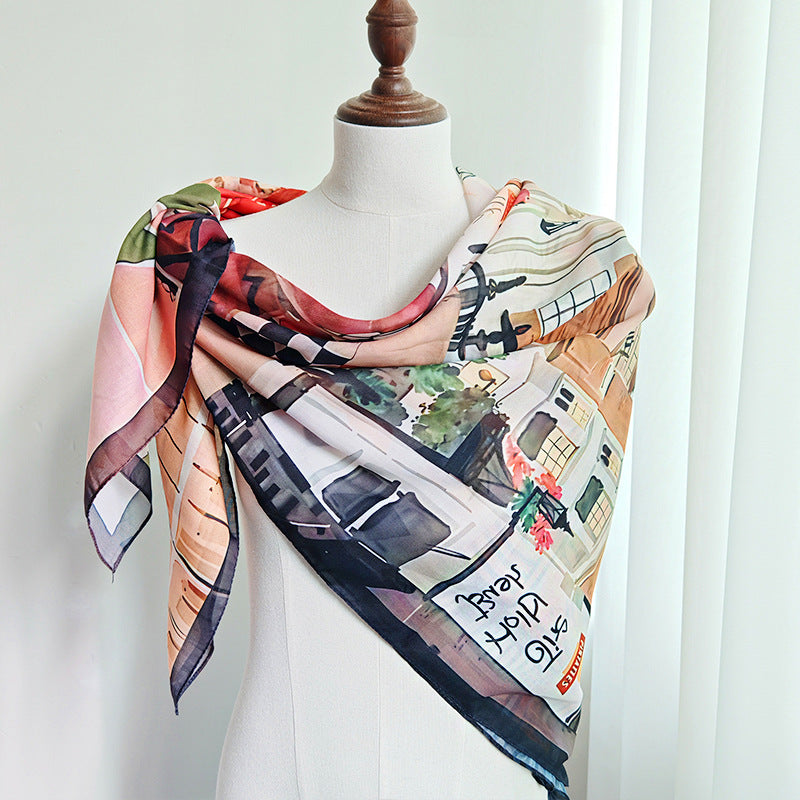 Scarvii - Semi-Sheer Stitched-Edge Square Scarf