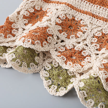 Vintage Floral Crochet Openwork Vest color options including ORANGE, GREEN
