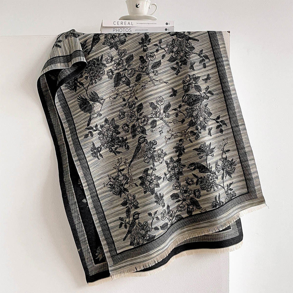 Product image for Scarvii - Short Fringed Ends Scarf (Black Gray)