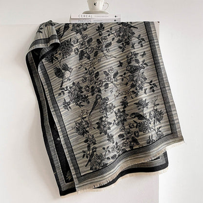 Product image for Scarvii - Short Fringed Ends Scarf (Black Gray)