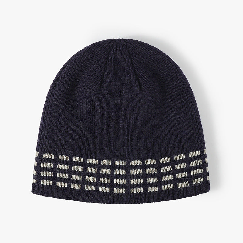 Navy contrast dash fleece-lined knit beanie product view