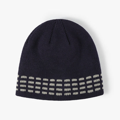 Navy contrast dash fleece-lined knit beanie product view
